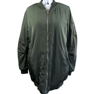 Wishlist women green long  zipper bomber  jacket  goth chic anime size L preppy